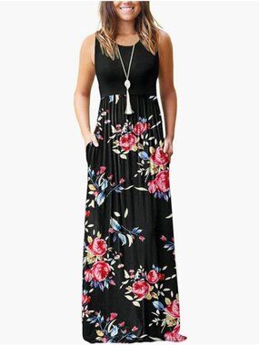 MOLERANI Women's Loose Maxi Dress Casual Dress with Pockets Black Floral Small